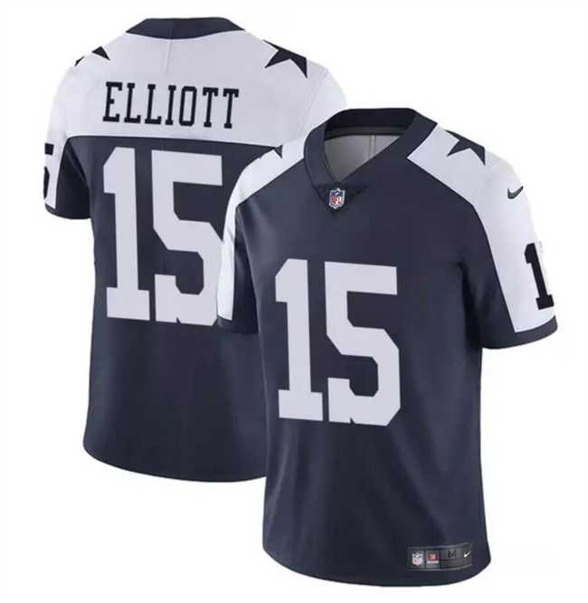 Men & Women & Youth Dallas Cowboys #15 Ezekiel Elliott Navy White Vapor Untouchable Thanksgiving Limited Stitched Jersey